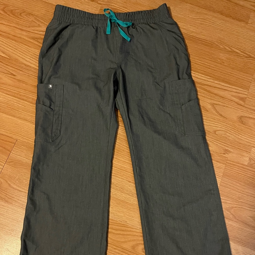 Figs Women's Gray Wide Leg Scrub Pants with Teal Drawstring